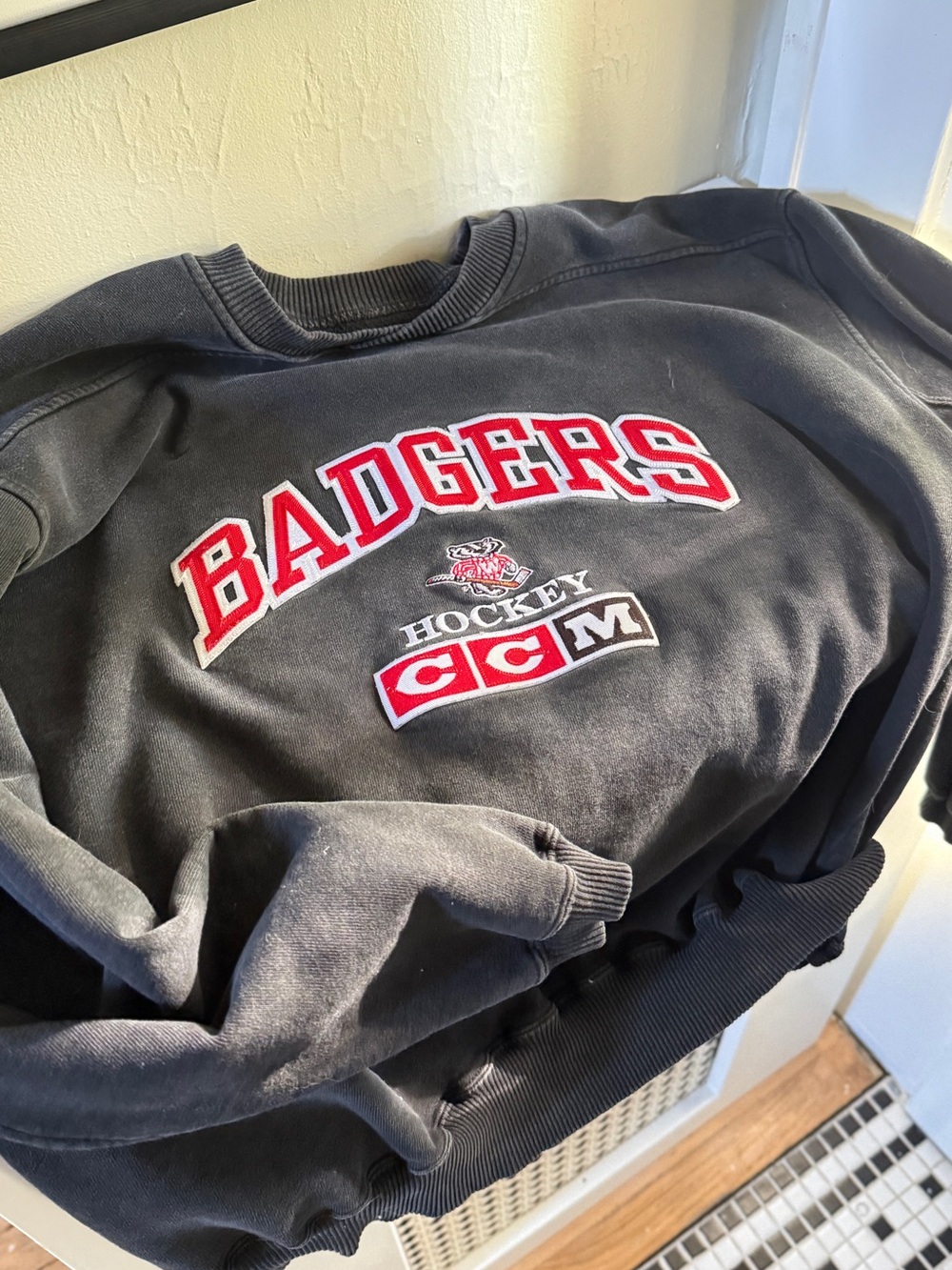 CCM Wisconsin Badgers Hockey Embroidered Heavyweight Crewneck Sweater